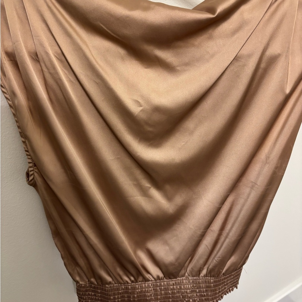 Gold satin sleeveless blouse